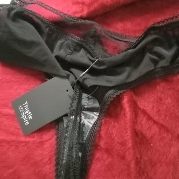 Thistle and Spire panties Eyelash Mirage thong in black lace mesh NWT sz XL - Picture 3 of 4
